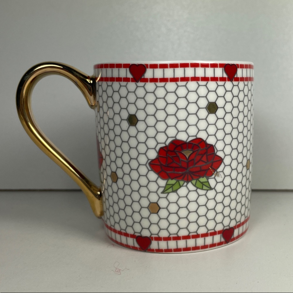 NWT Anthropologie Bistro Tile Espresso Cup and Saucer Set with gold details - Picture 6 of 7